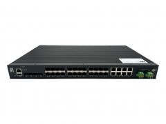IGU-2872 28-Port L2 Plus Managed Gigabit Fiber Industrial Switch, 4x 1.25/2.5GbE SFP, 16x 1.25GbE SFP, 8x Gigabit SFP/RJ45 Combo, Redundant Power Supply, -40°C to 80°C